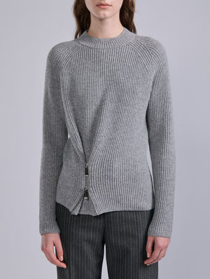 Lambswool knit w zip, Grey