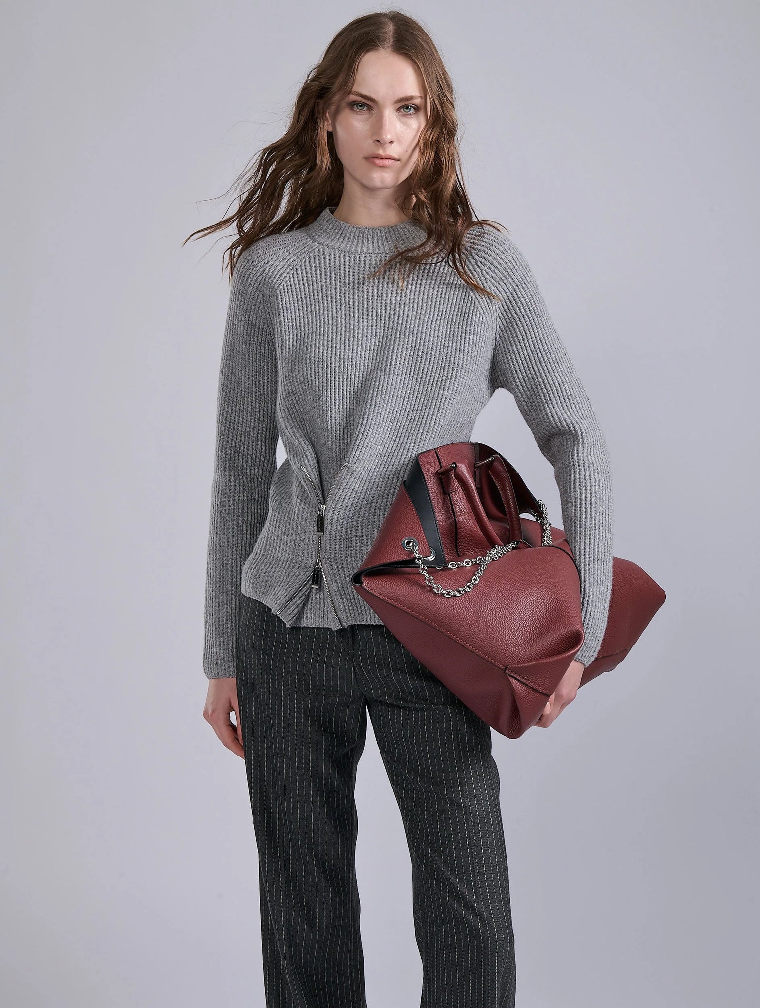 Lambswool knit w zip, Grey