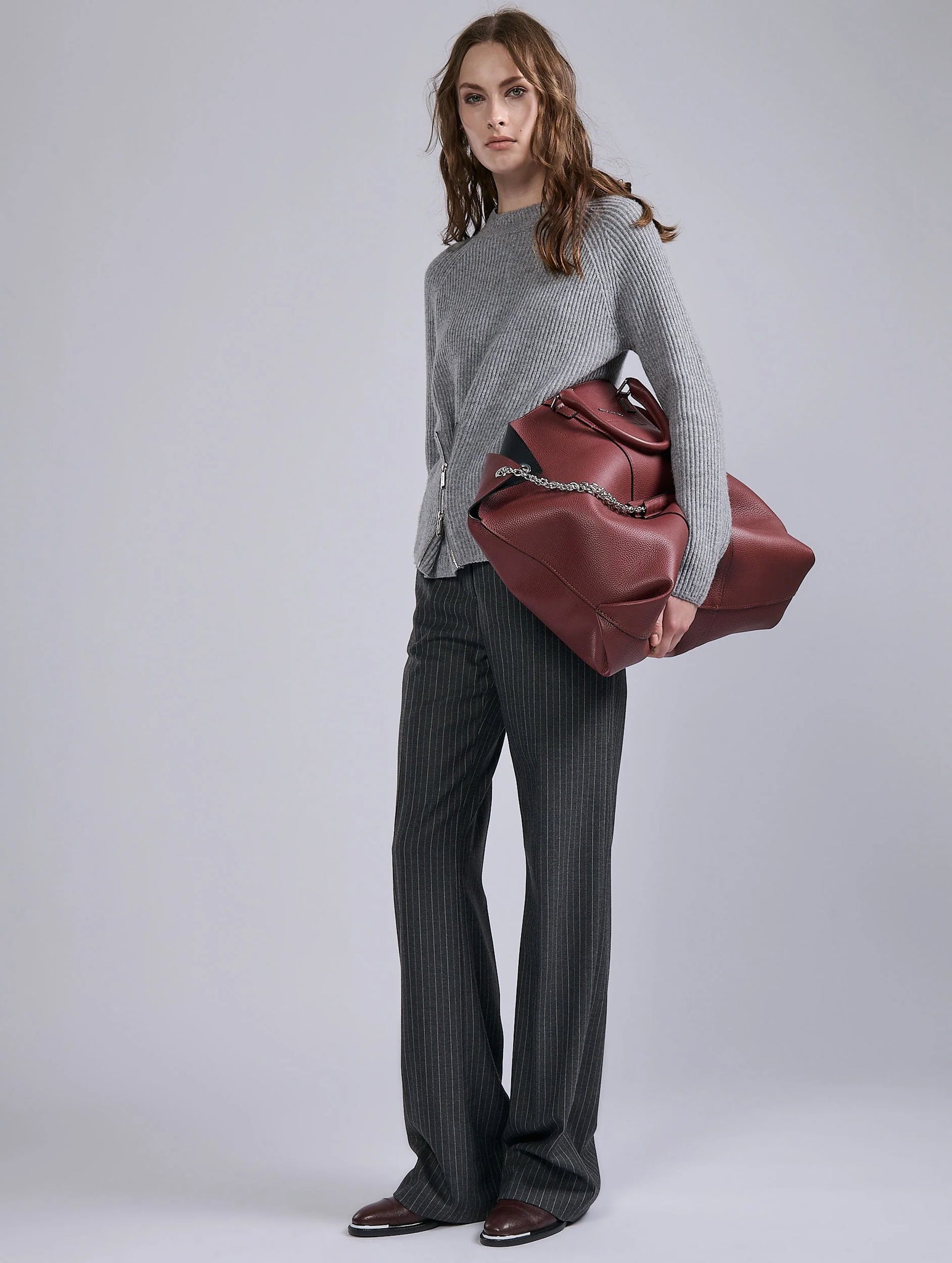 Lambswool knit w zip, Grey