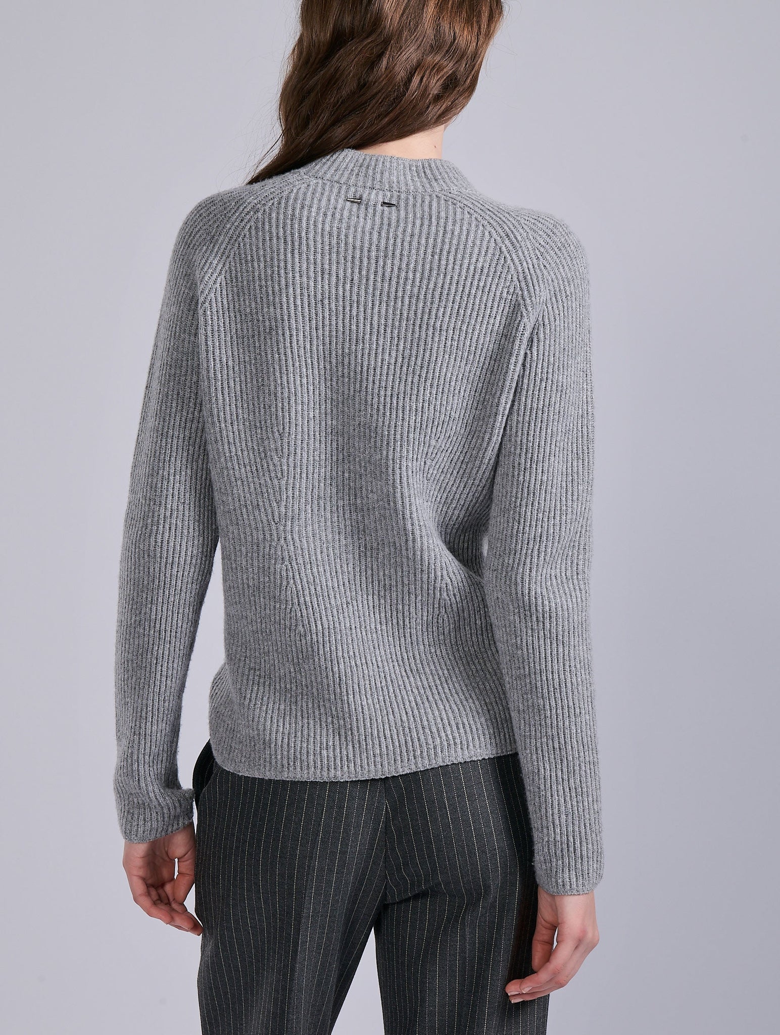 Lambswool knit w zip, Grey