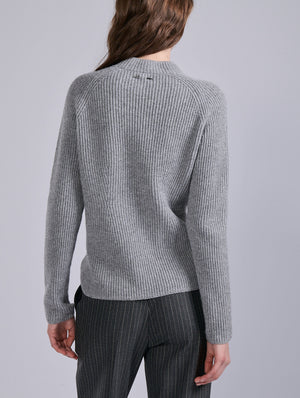 Lambswool knit w zip, Grey