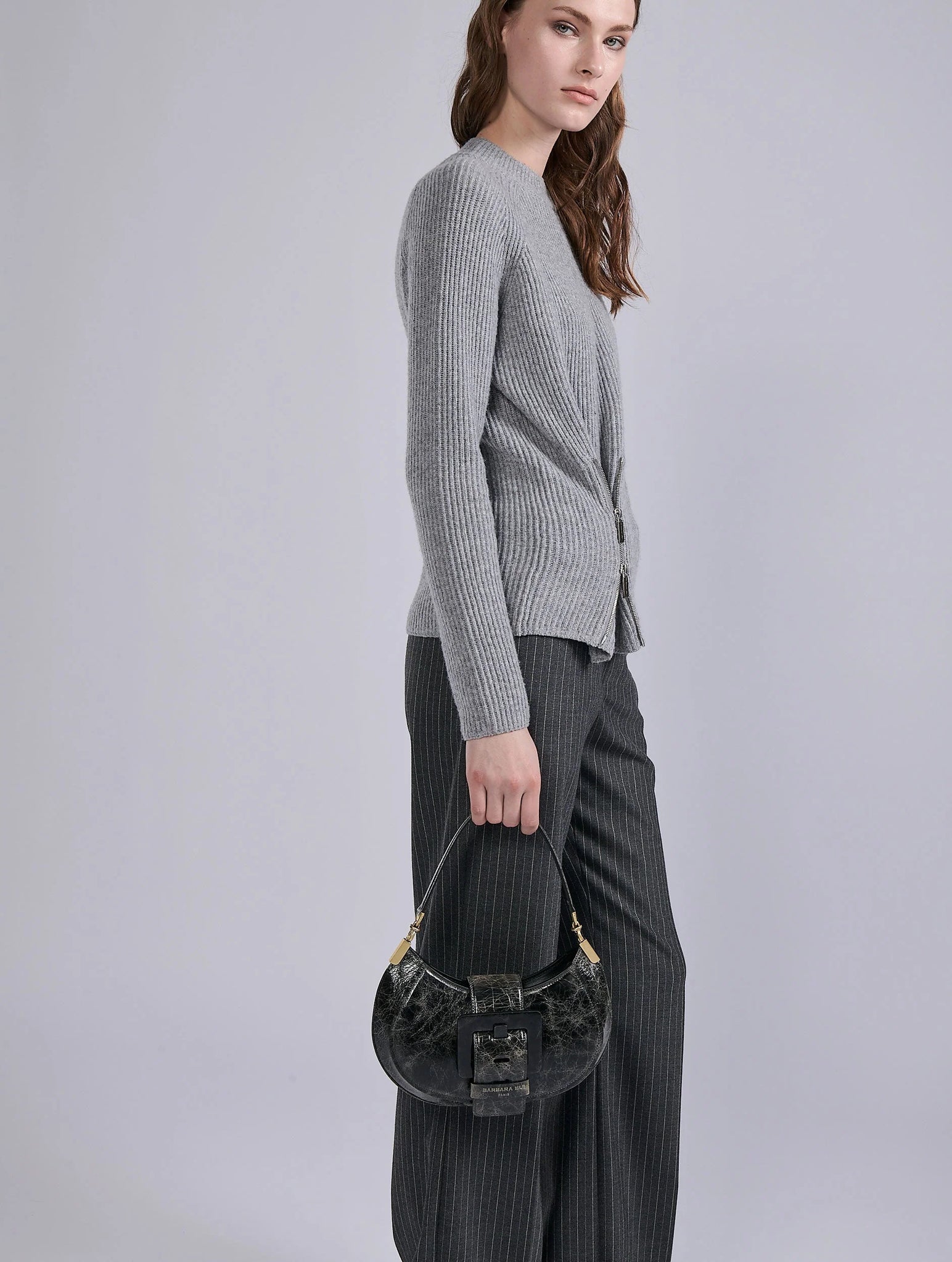 Lambswool knit w zip, Grey