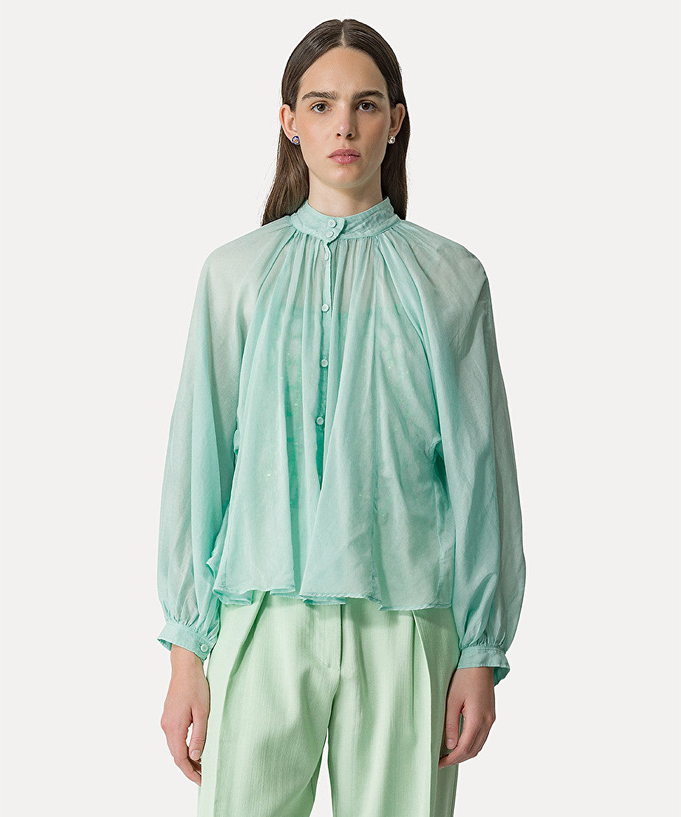 silk–and–cotton–voile boho shirt, aquatic
