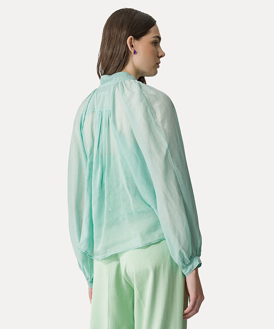 silk–and–cotton–voile boho shirt, aquatic