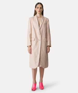 coat in linen and lurex with a micro fishbone pattern