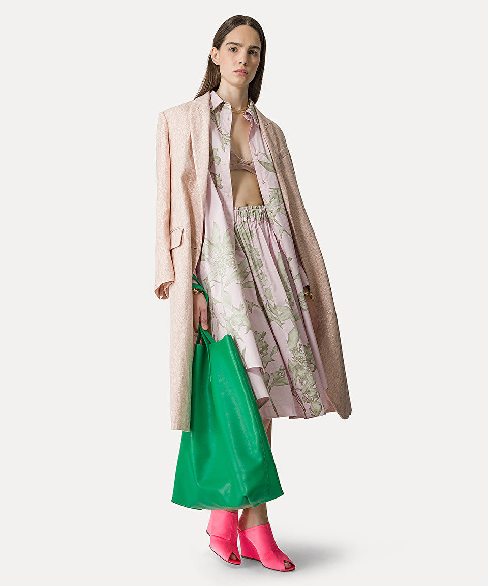 coat in linen and lurex with a micro fishbone pattern