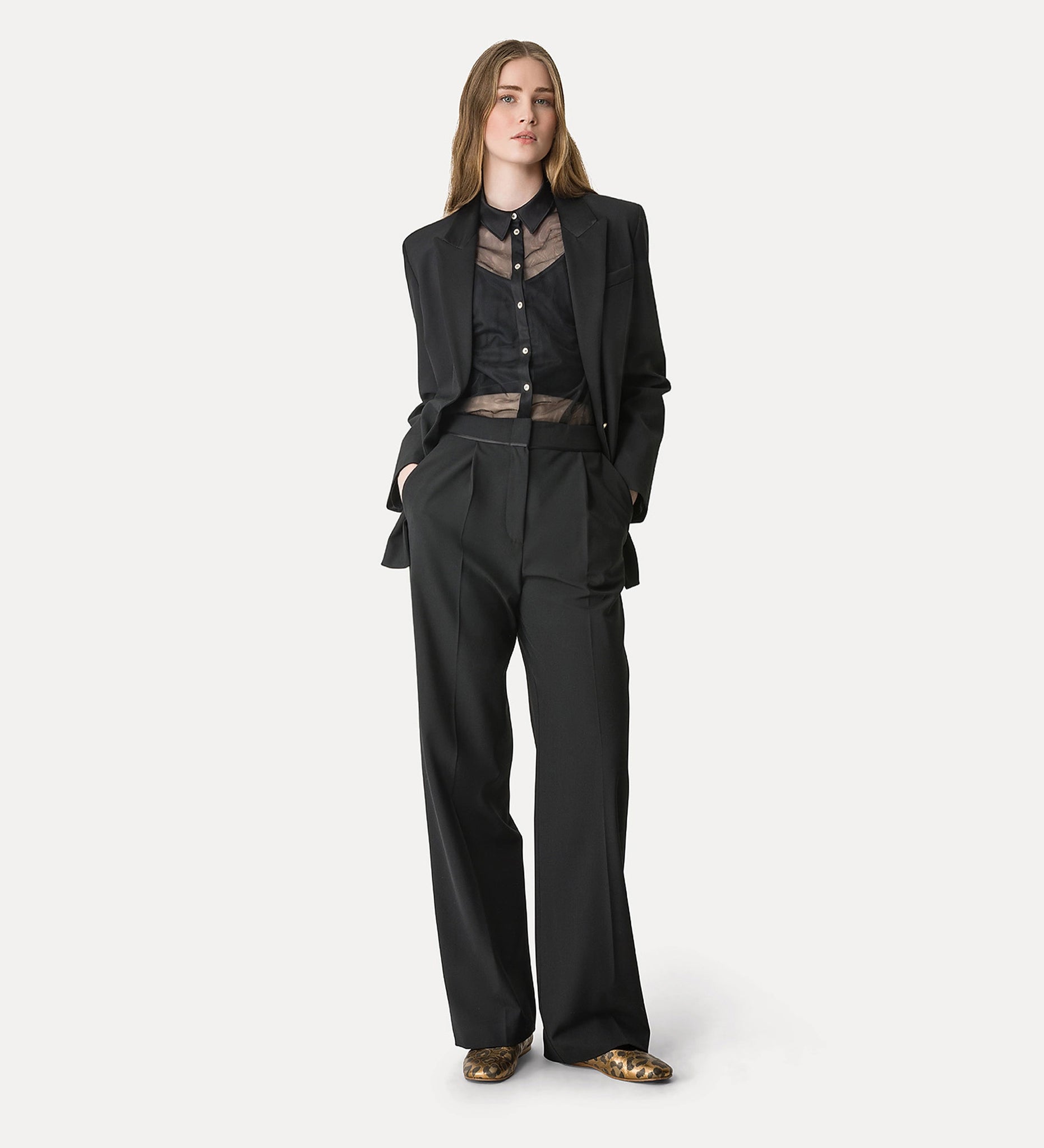 high–rise trousers in a wool blend, noir