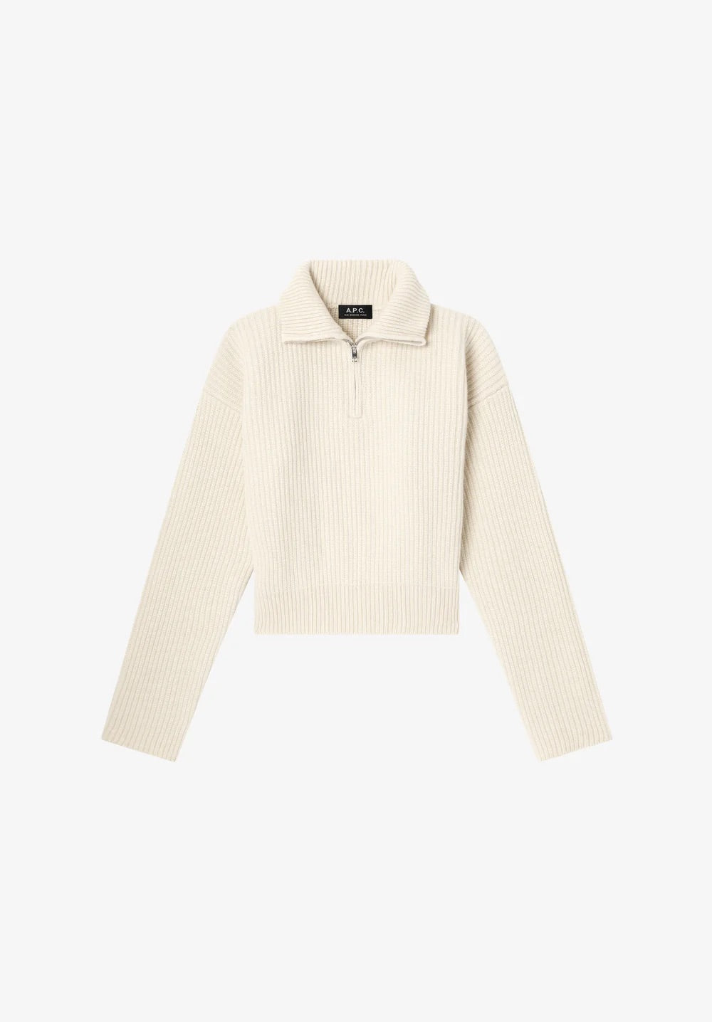 Half Zip Rib Knit, Ecru