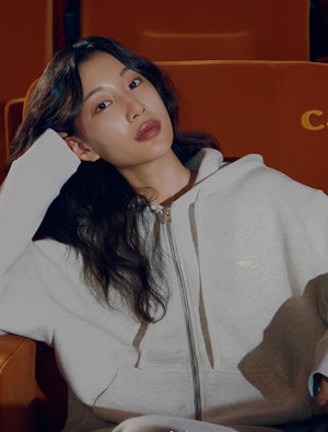 Baby fox patch zipped hoodie, light grey mélange