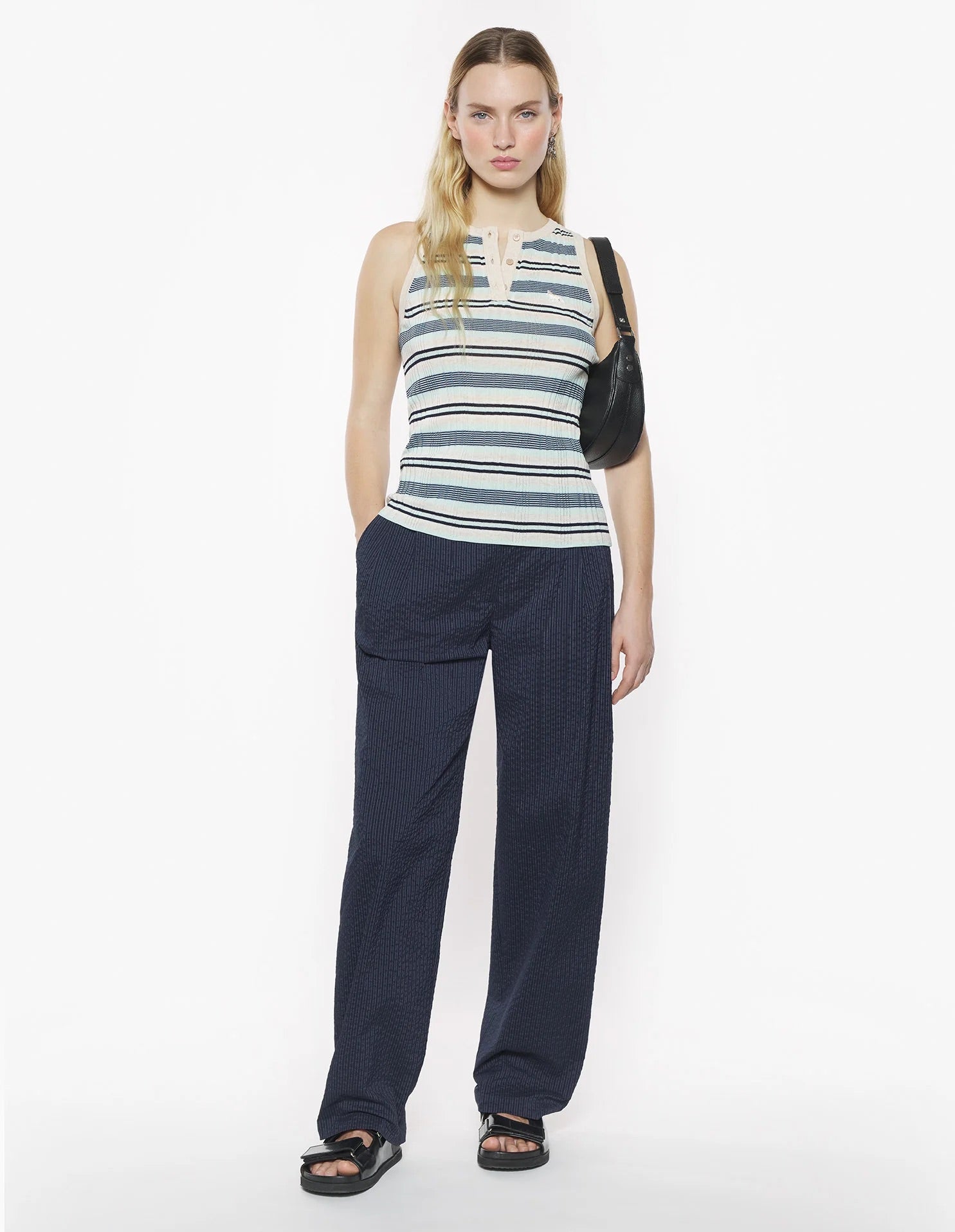 Fine rib stripe tank top, Mint Ice
