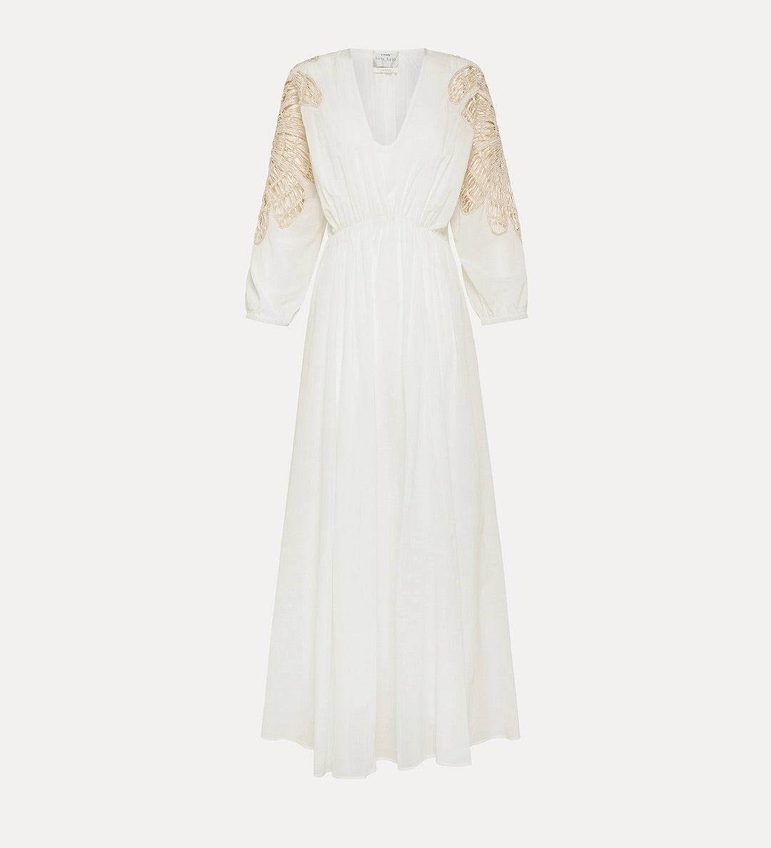 voile dress with inlay detail, white