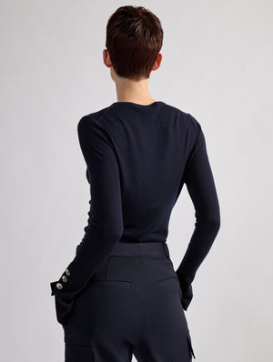 Merino & silk crew neck top, Midnight