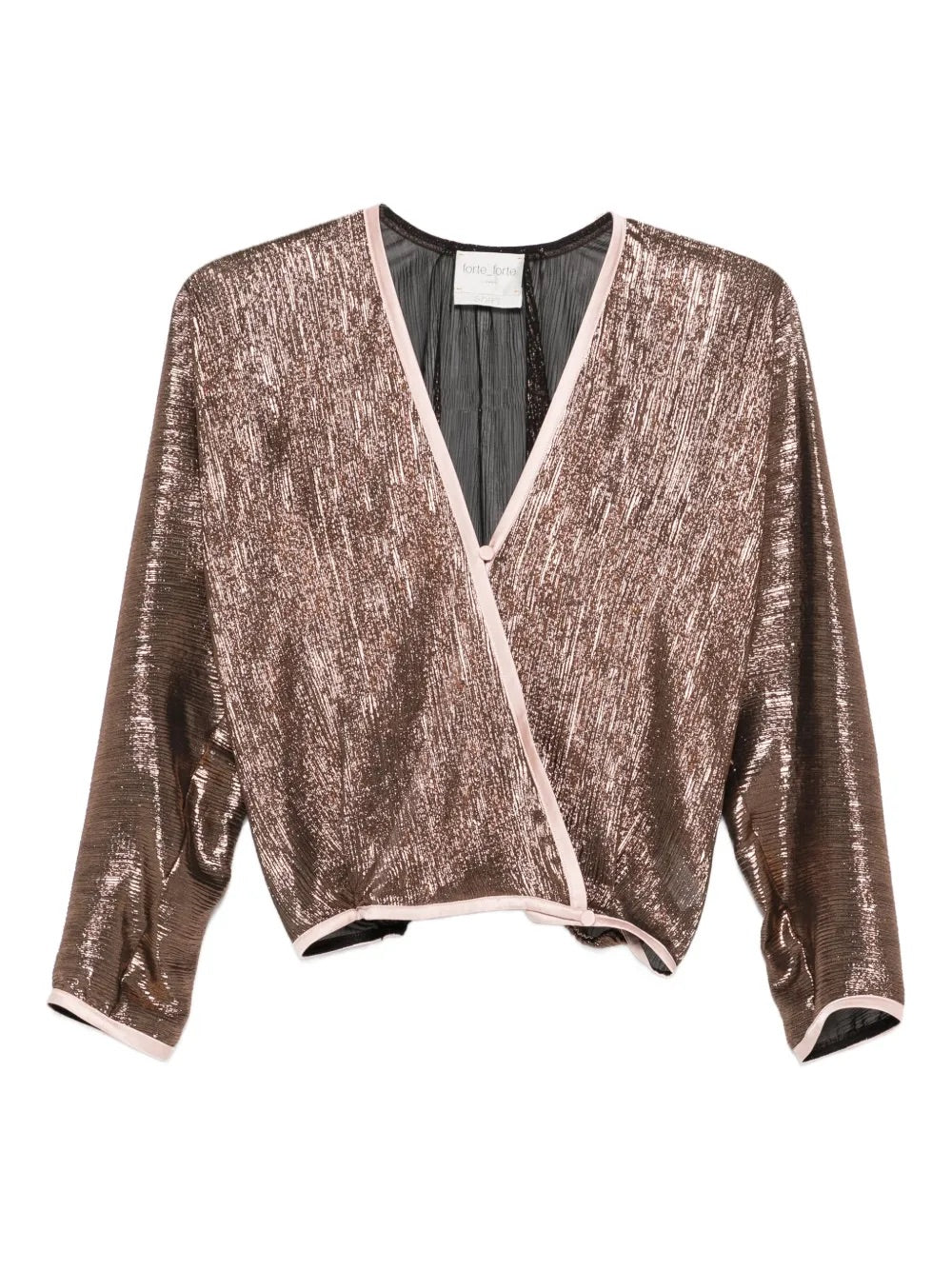 kimono shirt in froissé lamé, powder