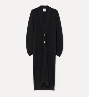cashmere-wool rib coat, nero
