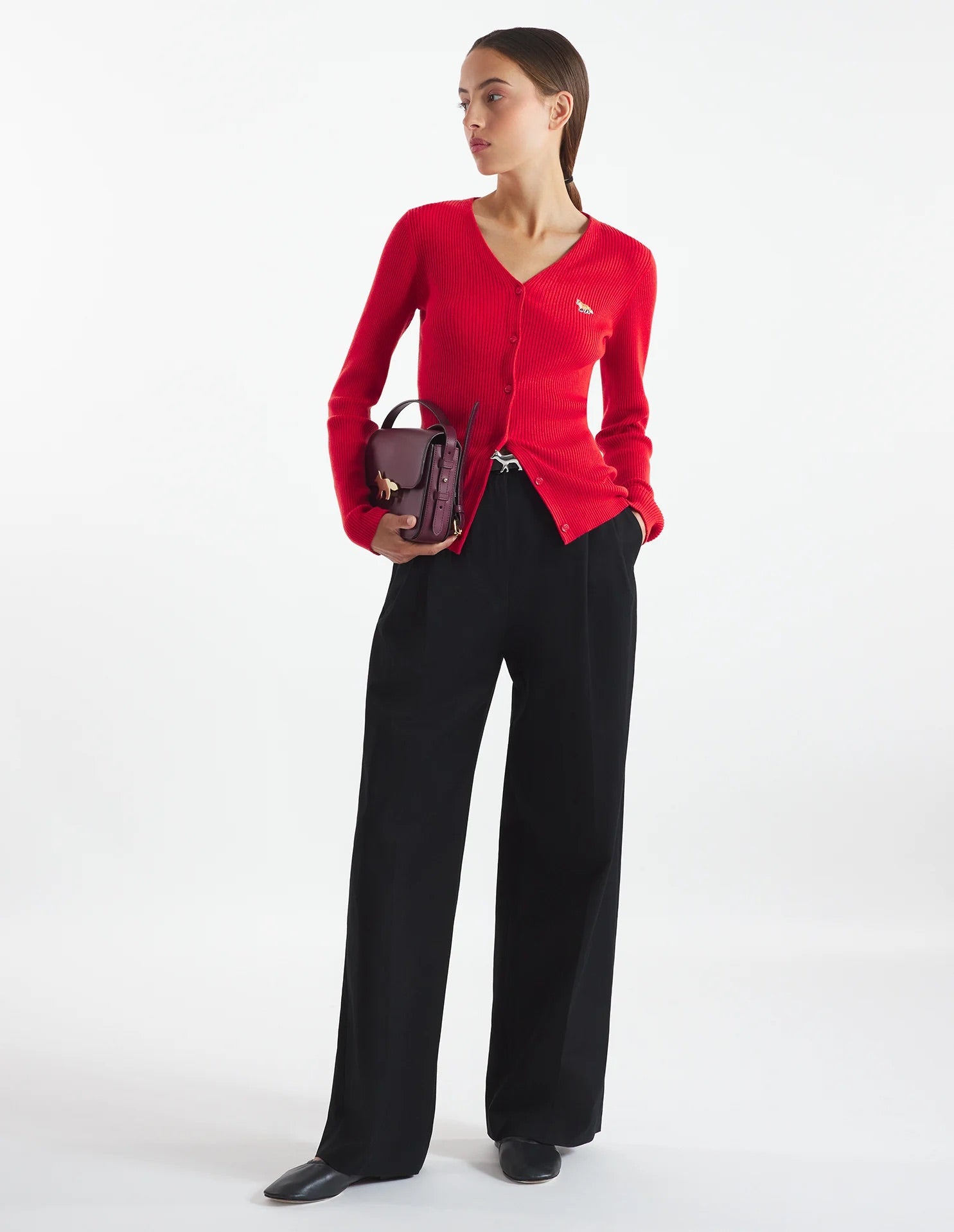 Double pleated pants, black