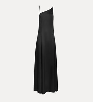 asymmetric satin dress, black