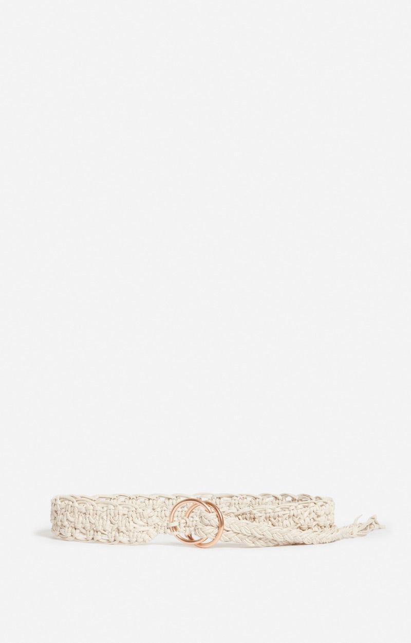 Plaited leather belt, Ecru