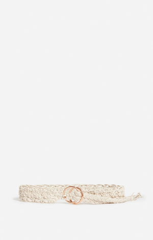 Plaited leather belt, Ecru