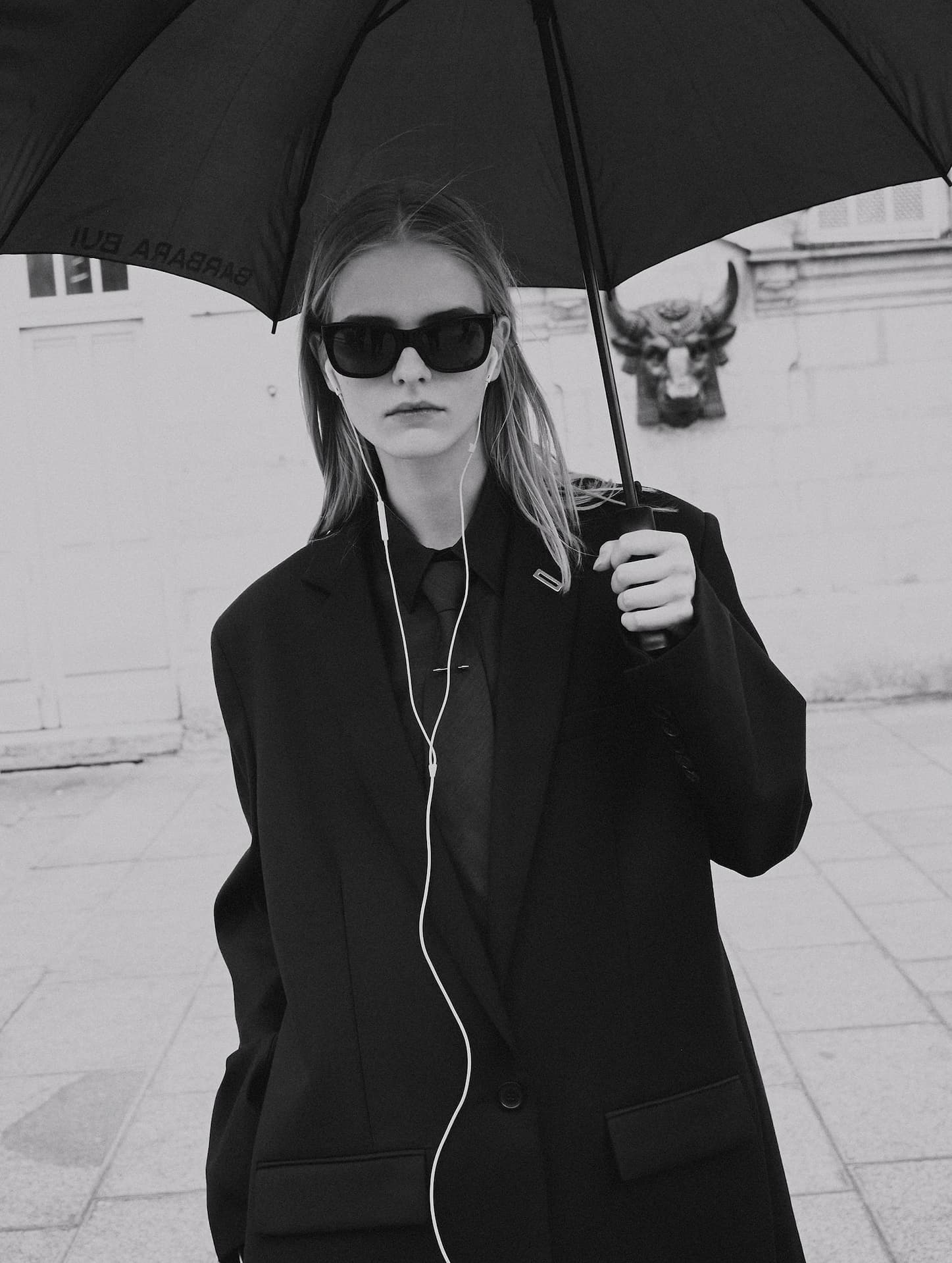 Navy wool & cashmere twill straight jacket