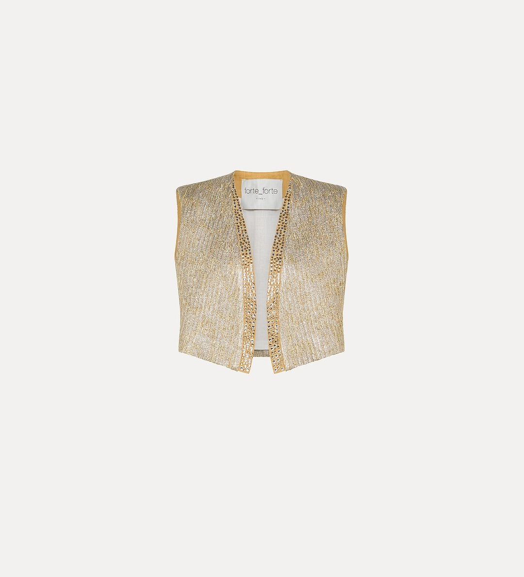 lurex jacquard vest w strass, gold
