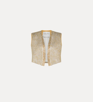 lurex jacquard vest w strass, gold