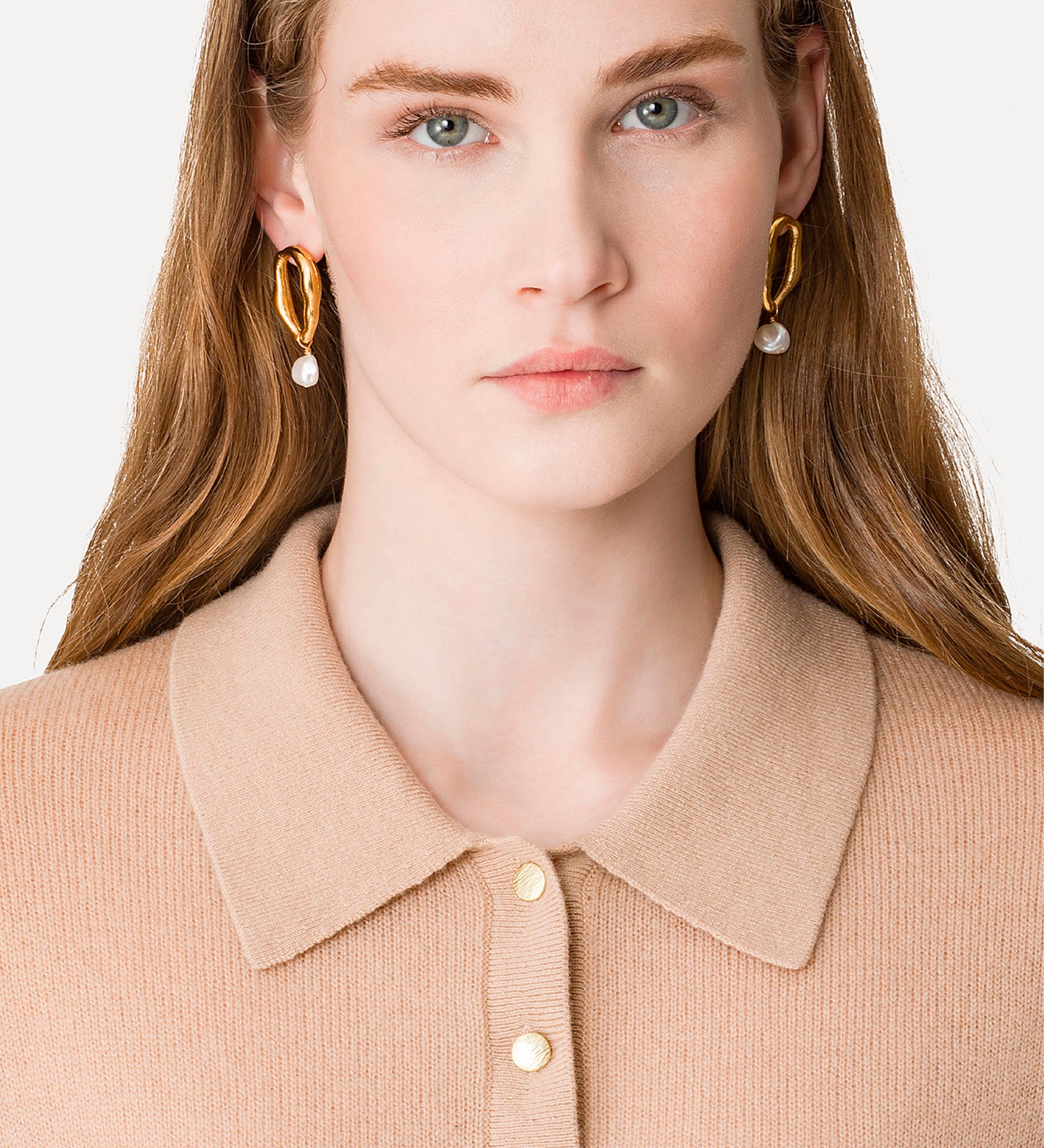 brushed cash-wool slimfit polo, noisette