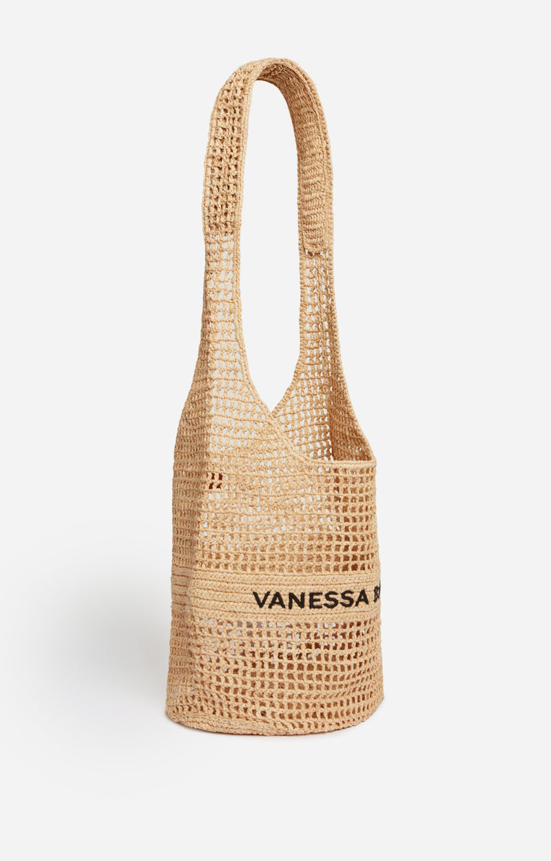 Raphia Hobo bag, Sand/Black