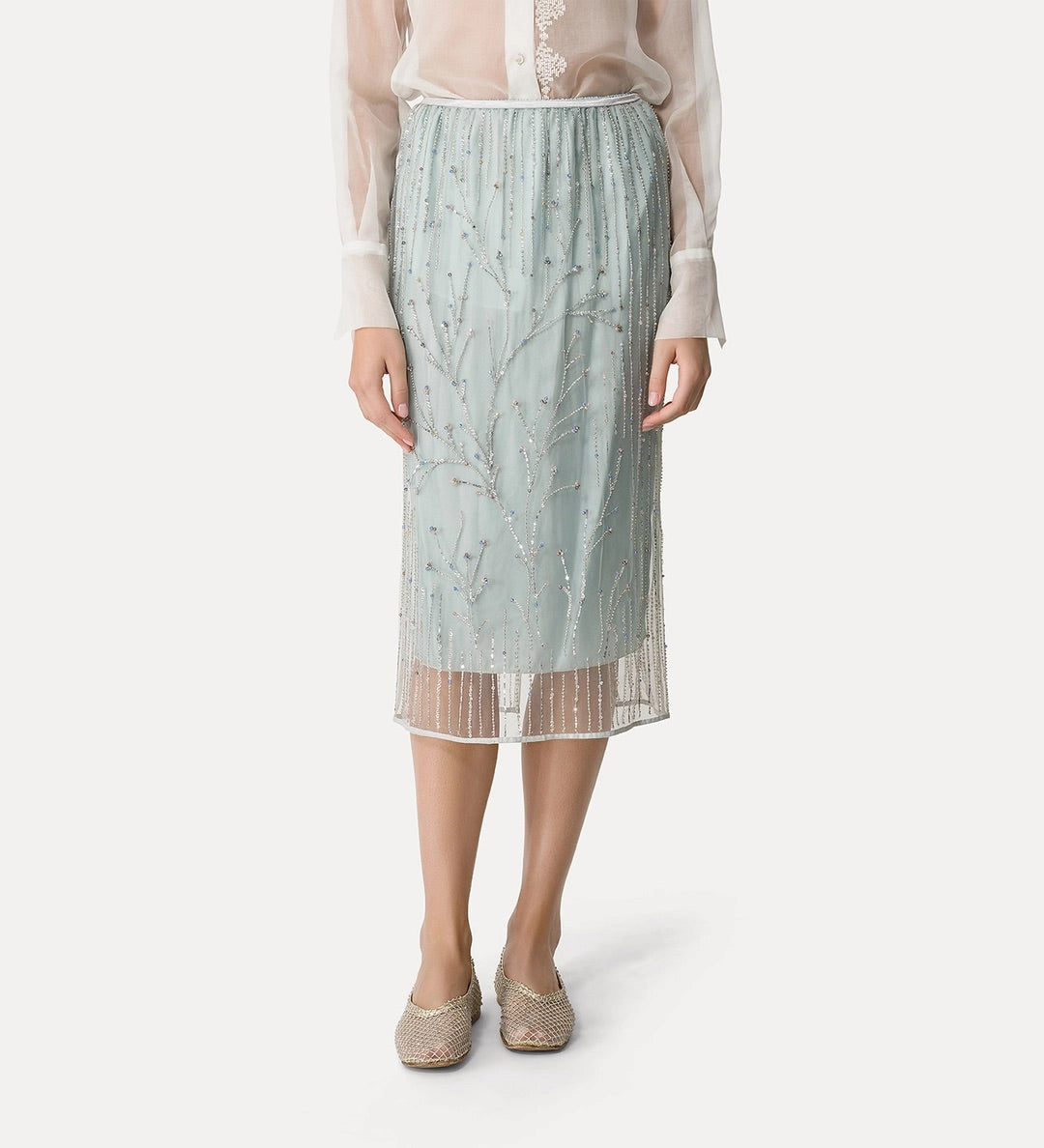 tulle skirt with “firefly” embroidered detailing