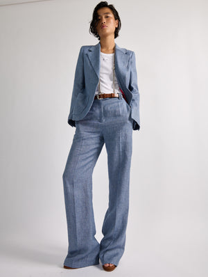 Fitted jacket in blue linen & cotton