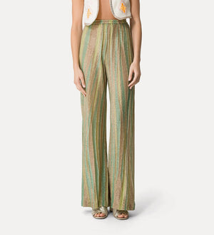 flared pants in lurex-shot jacquard