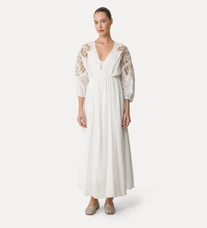 voile dress with inlay detail, white