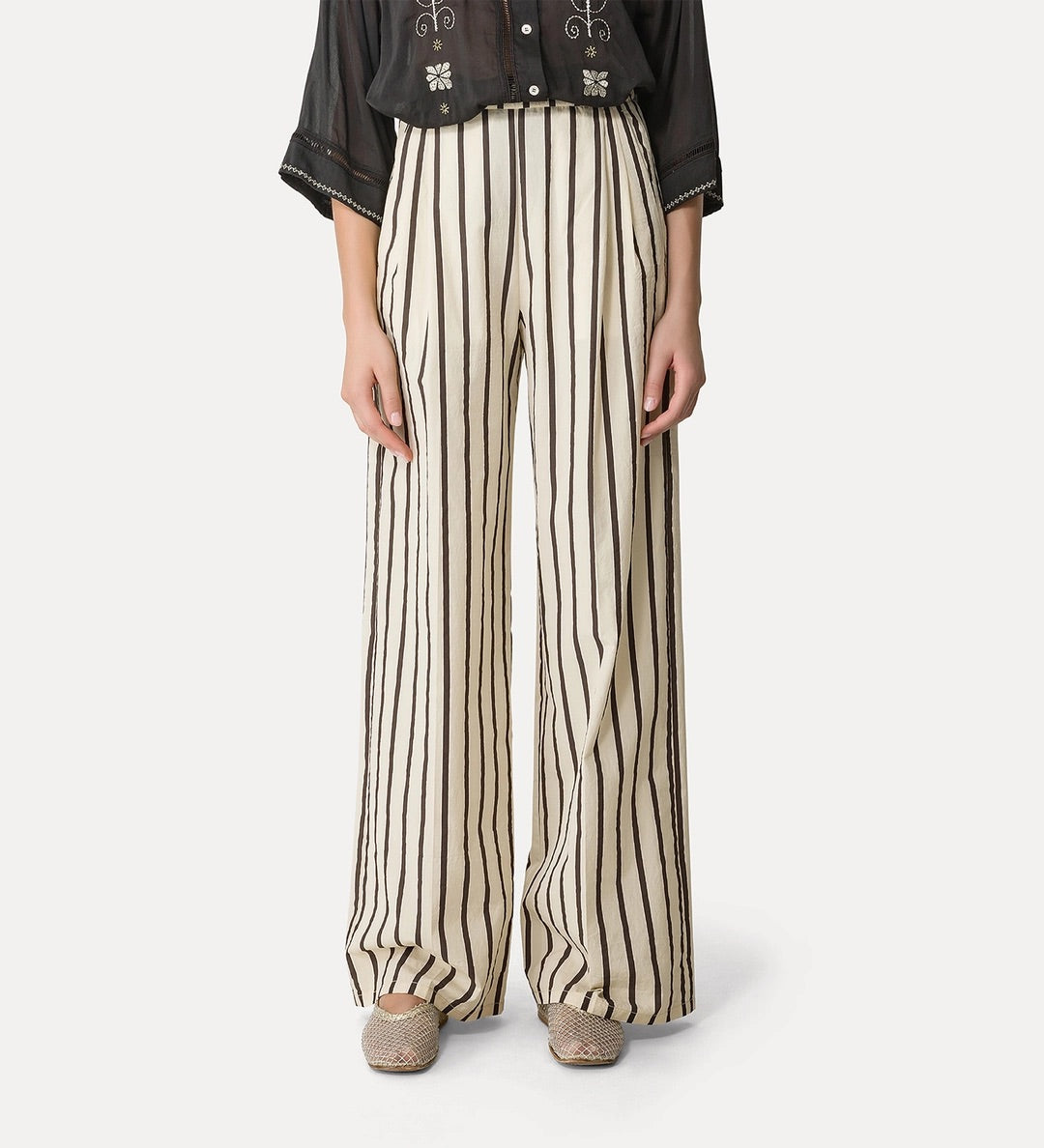 wide-leg pinstripe trousers