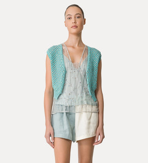 cotton vest, crystal embellishment