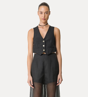 viscose linen vest, black