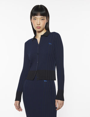 Baby fox patch pleated cardigan, Ink Blue