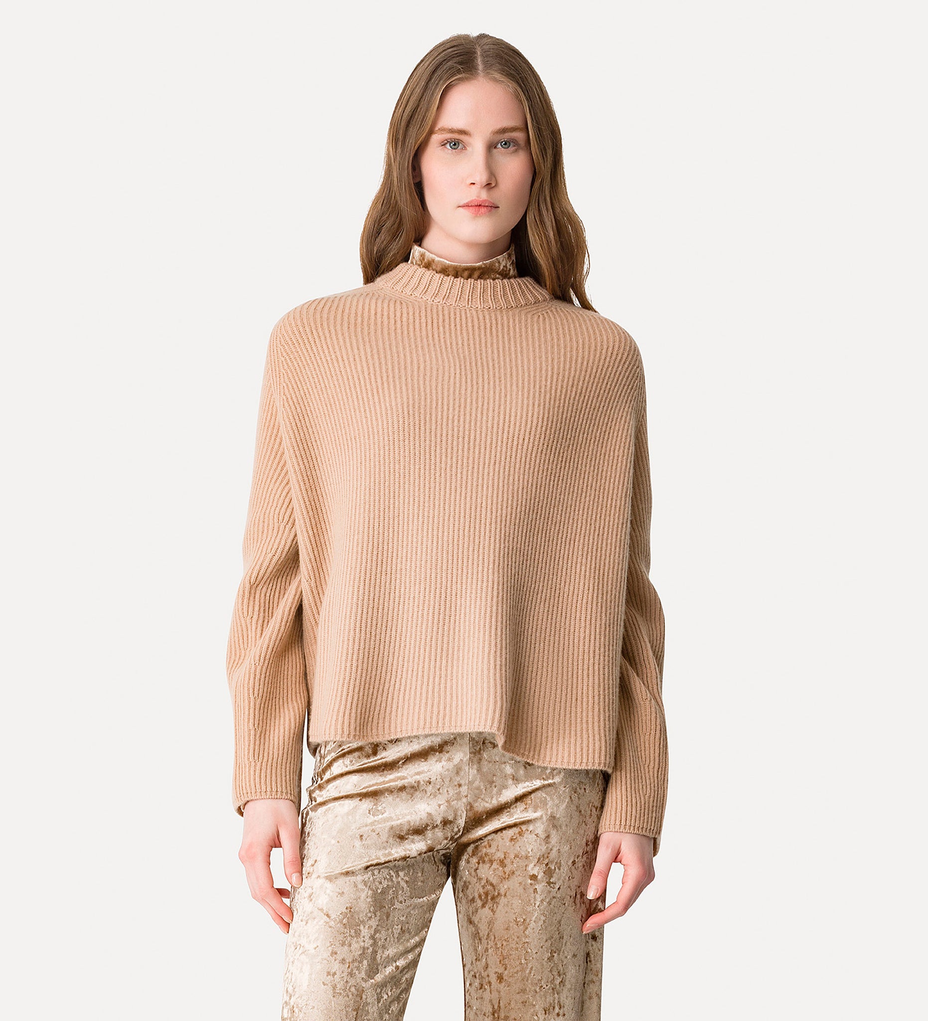 cash-wool rib rneck sweater, noisette