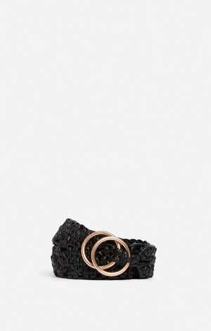 Plaited leather belt, Black