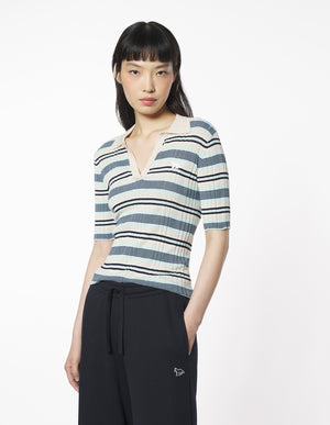 Fine rib stripe polo, Mint Ice