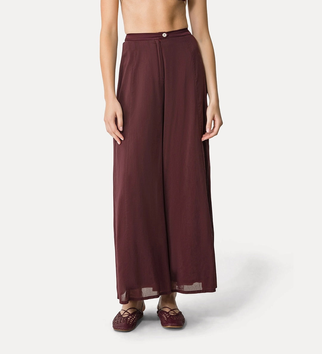 cotton & silk voile trousers, black orchid