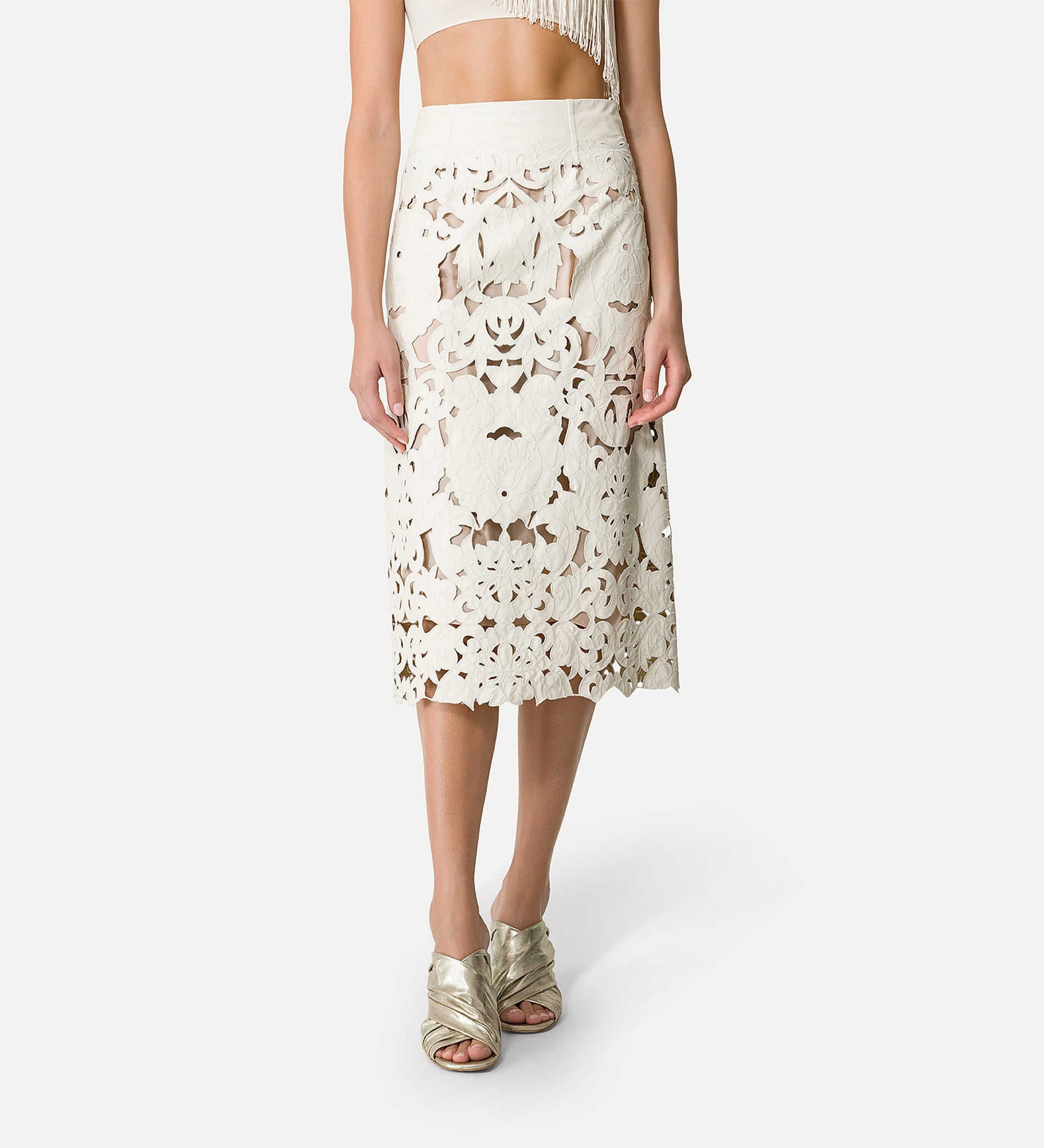 poetic embroidery vegan leather skirt
