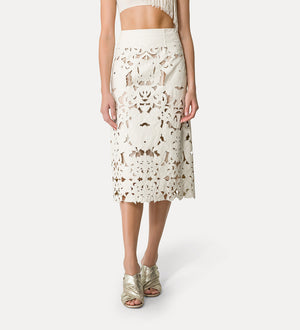 poetic embroidery vegan leather skirt