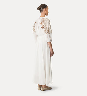 voile dress with inlay detail, white