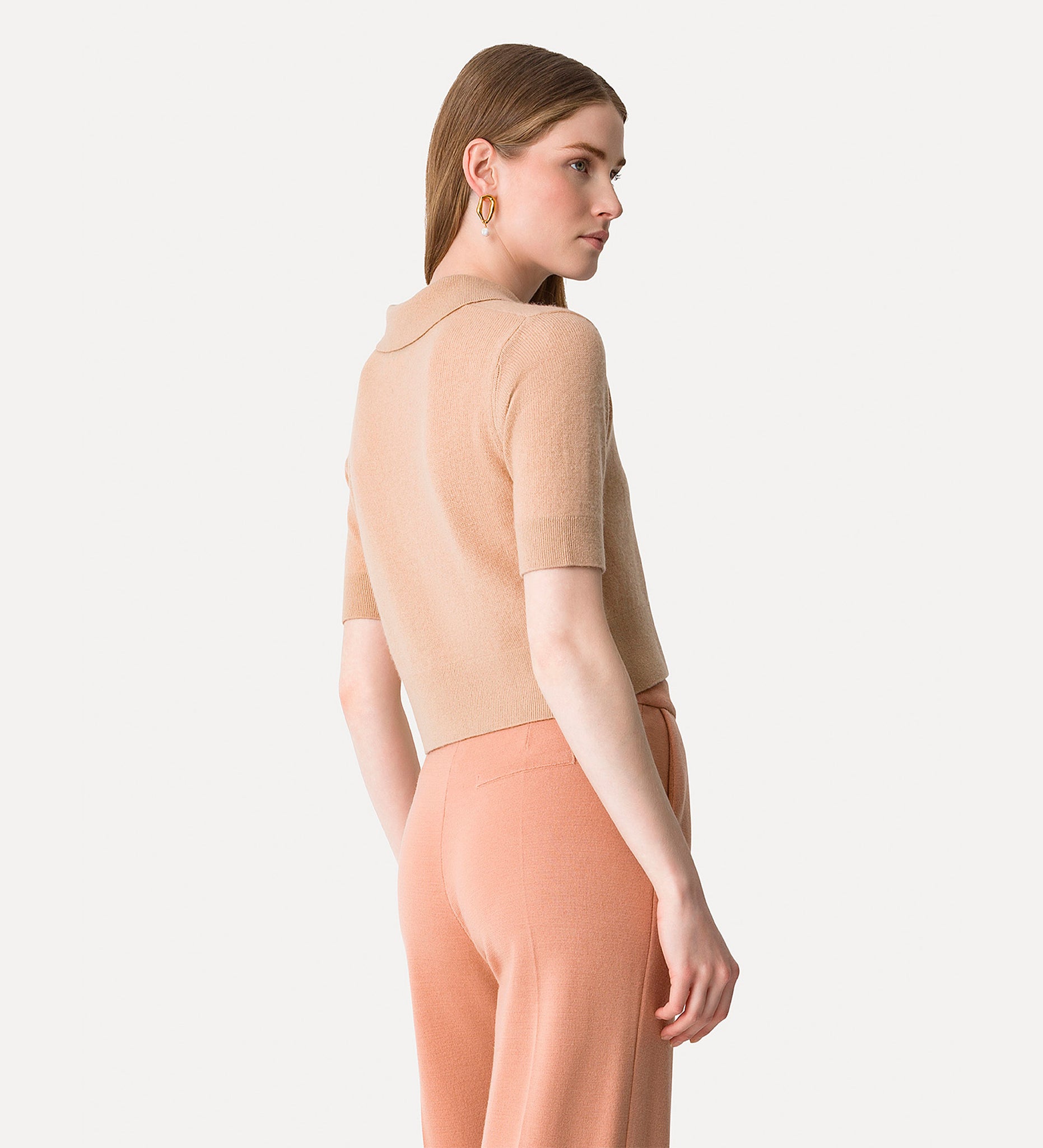 brushed cash-wool slimfit polo, noisette