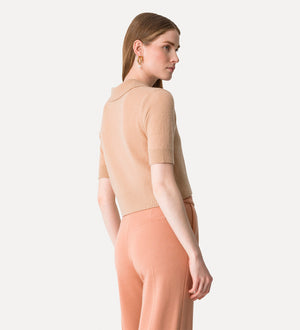 brushed cash-wool slimfit polo, noisette