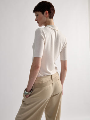 Wool & silk button top, Ecru