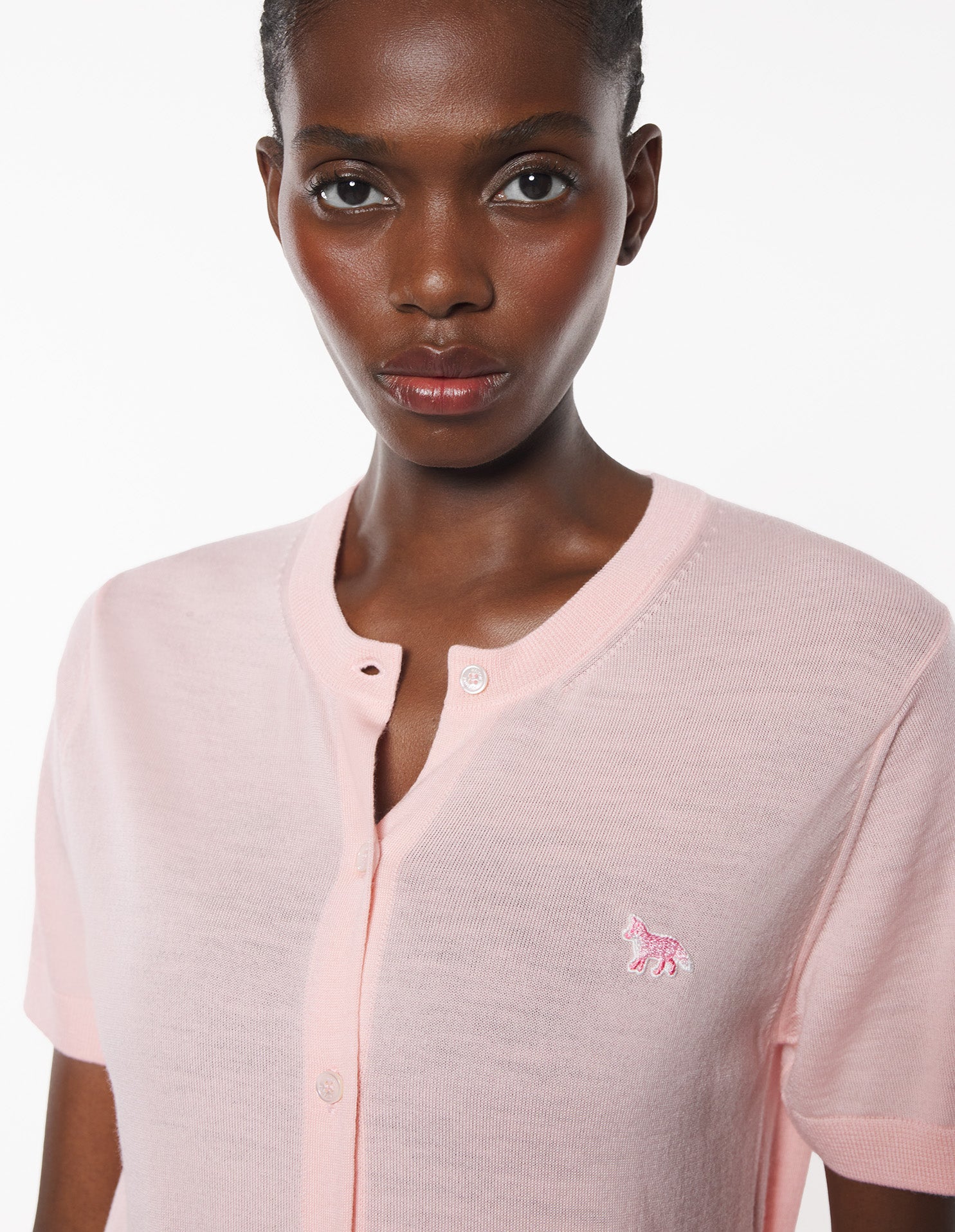 Baby fox regular cardigan, short sleeve, Rosewater