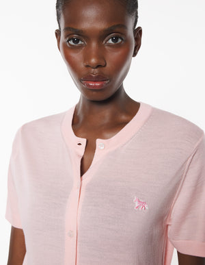 Baby fox regular cardigan, short sleeve, Rosewater