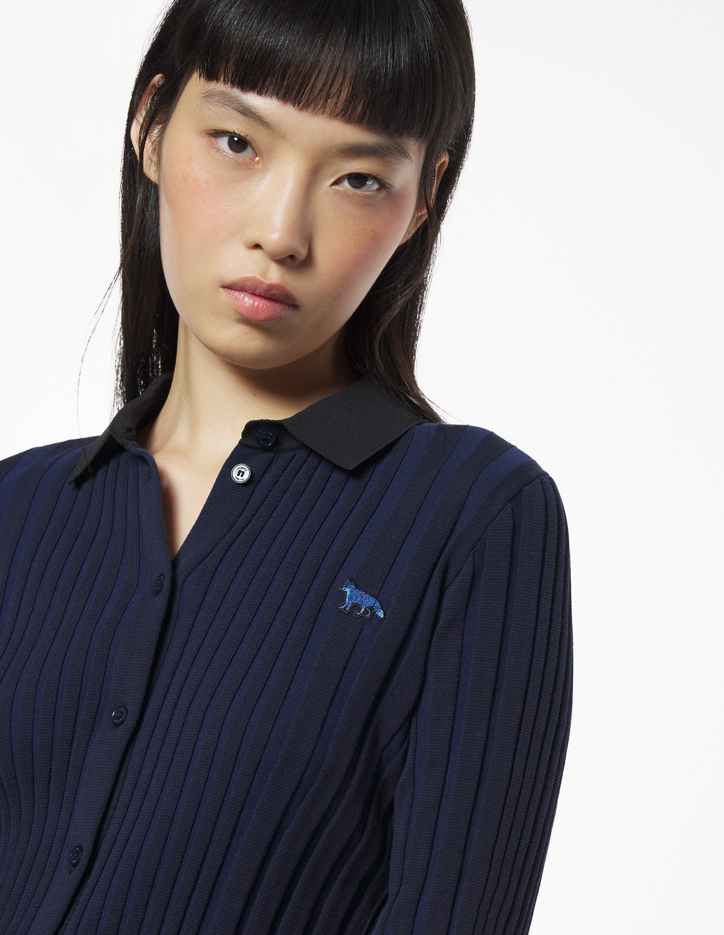 Baby fox patch pleated cardigan, Ink Blue