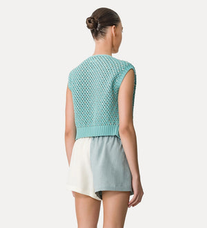 cotton vest, crystal embellishment