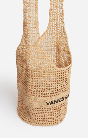 Raphia Hobo bag, Sand/Black